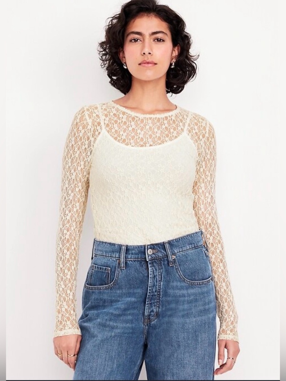 Old Navy Cream Sheer Floral Lace Long Sleeve Top XXL